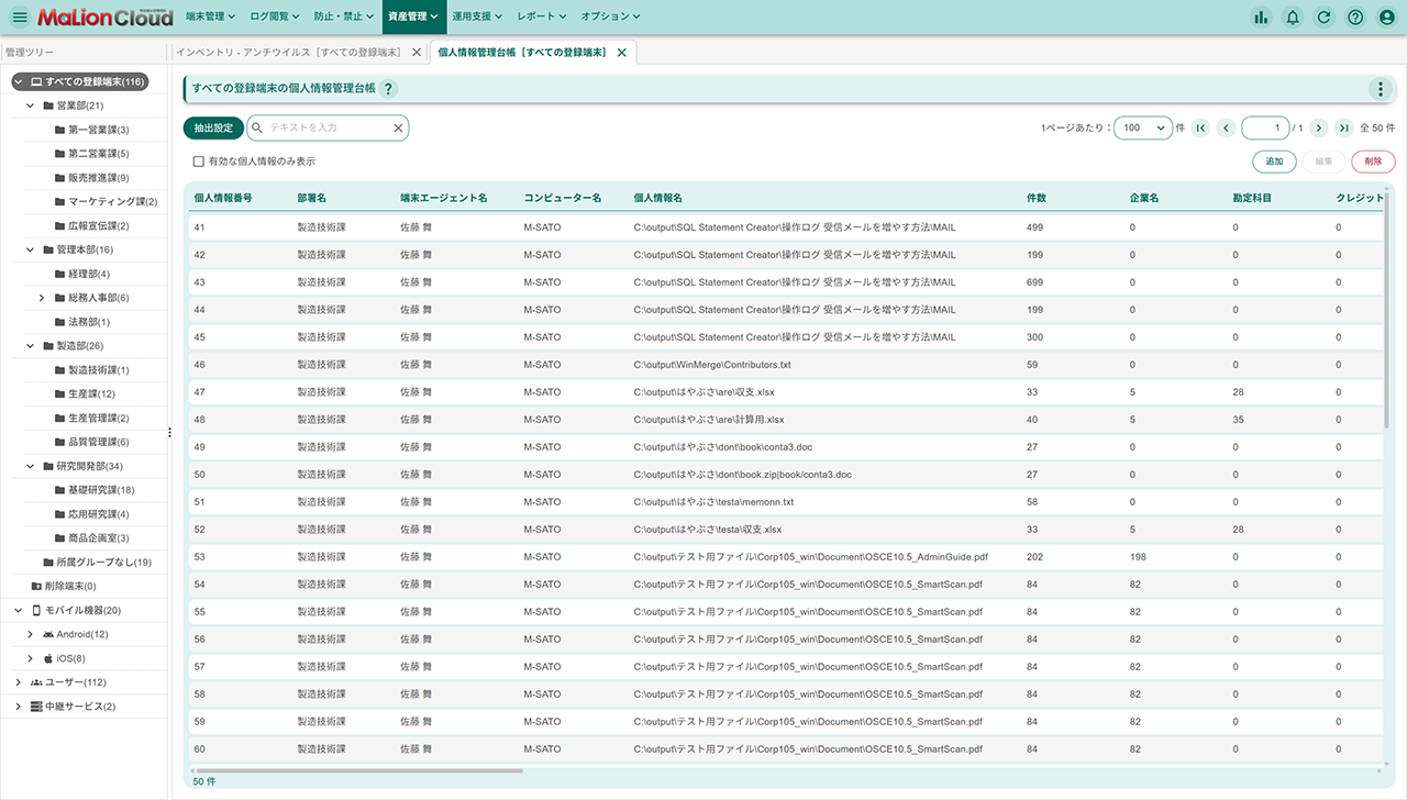 個人情報管理台帳