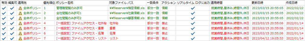 セキュリティポリシー設定